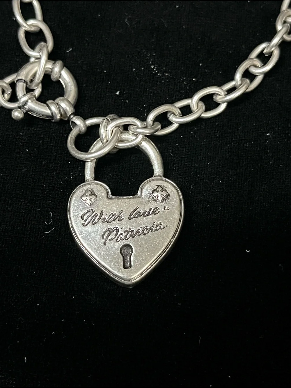 Patricia Nash Silver Heart Padlock Charm Bracelet 1834